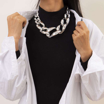 Silvertone Thick Curb Chain Choker Necklace
