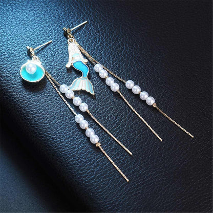 Pearl & Enamel Goldtone Mermaid Drop Earrings