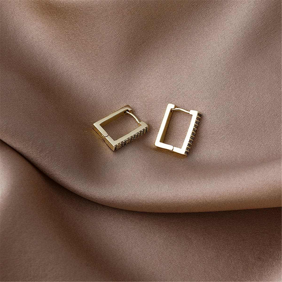 Cubic Zirconia & 18K Gold Plated Rectangle Huggie Earrings