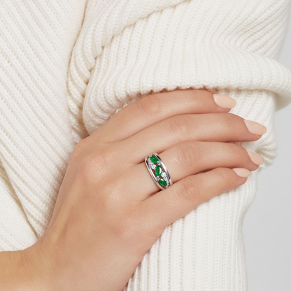 0.93 Ct Marquise Natural Green Chrome Diopside Prong Sterling Silver Eternity Band Ring