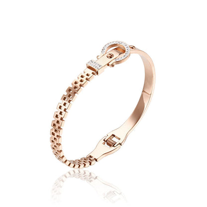 Cubic Zirconia & Rose Goldtone Horseshoe Belt Bangle