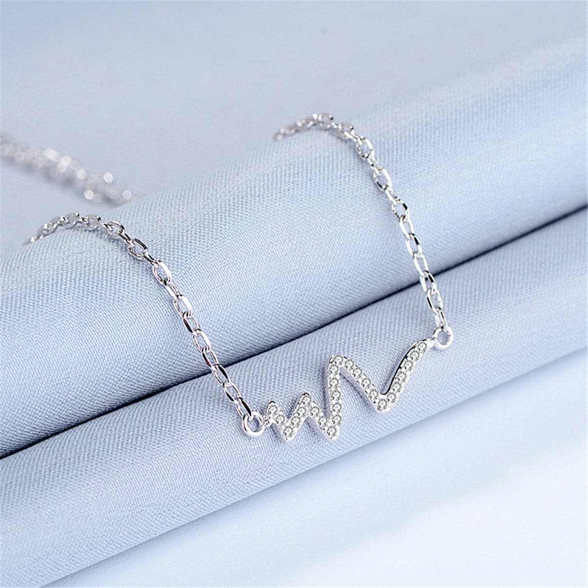 Cubic Zirconia & Silvertone Electrocardiogram Pattern Bracelet