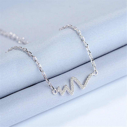 Cubic Zirconia & Silvertone Electrocardiogram Pattern Bracelet
