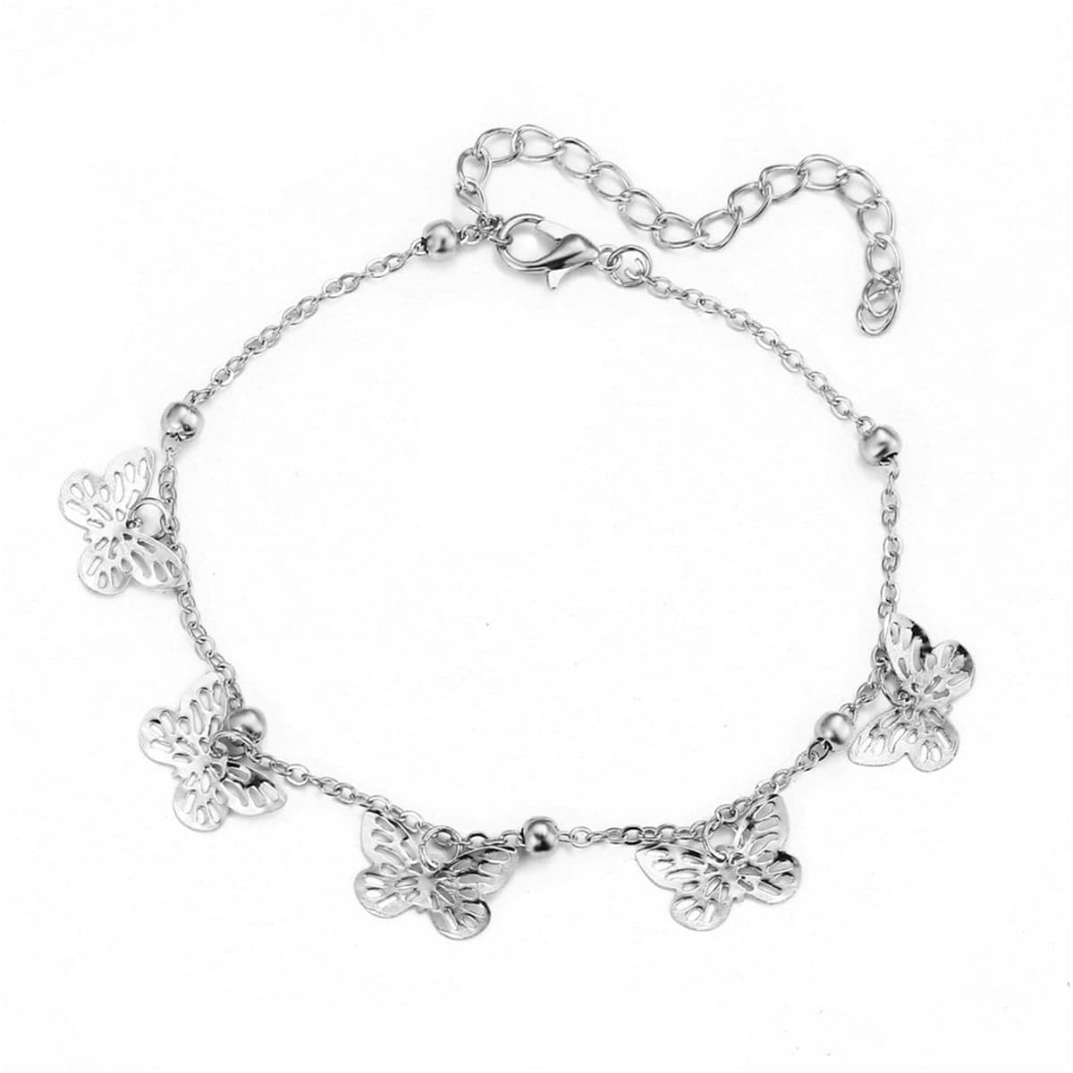 Silvertone Butterfly Station Anklet