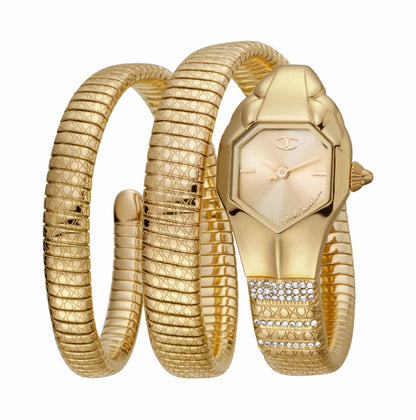 Just CAVALLI Women Watch, Gold Color Case, Champagne Dial, Gold Color Stainless Steel Metal Bracelet, 2 Hands, 3 Atm