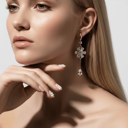 White Crystal & Cubic Zirconia Goldtone Flower Drop Hook Earrings