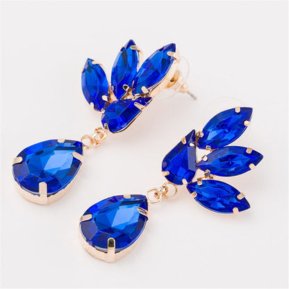 Blue Crystal & Goldtone Marquise Pear Drop Earrings