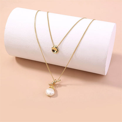 Pearl & Goldtone Knot-Detail Layered Pendant Necklace