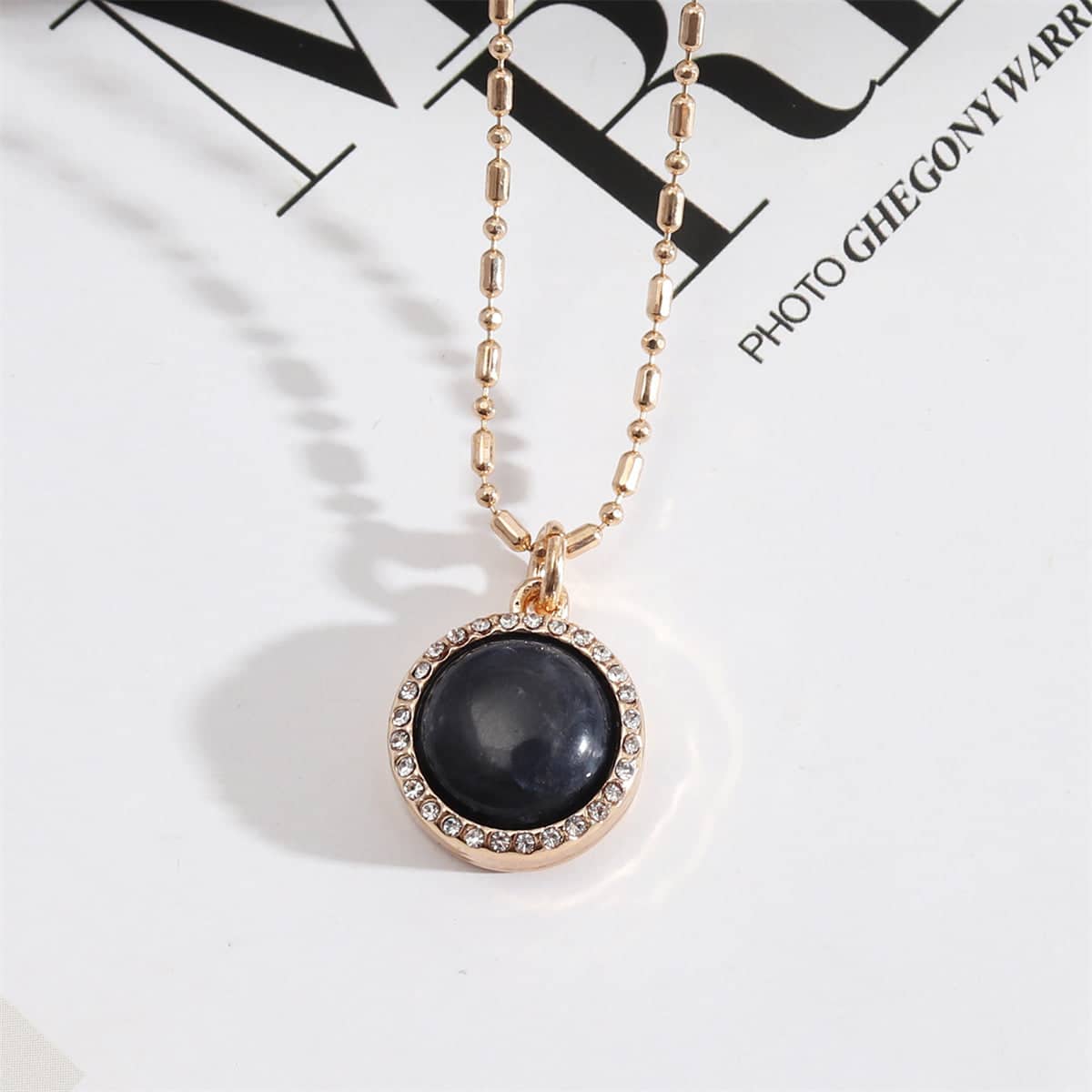 Cubic Zirconia & Resin Goldtone Ball Chain Hola Round Pendant Necklace