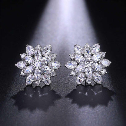 Crystal & Silvertone Flower Stud Earrings