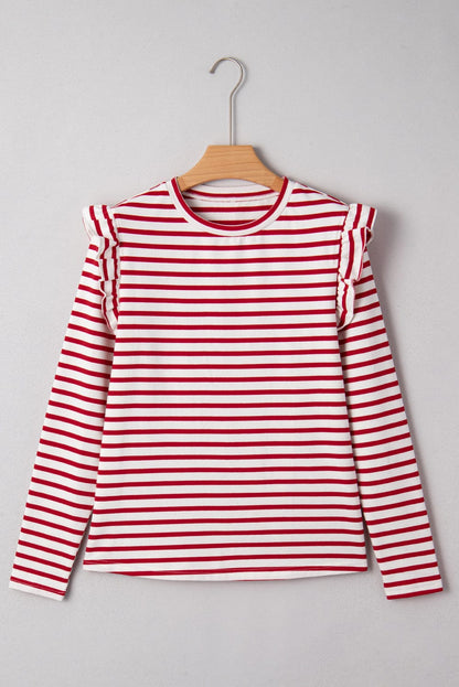 Threaded Pear Meilani Stripe Ruffle Trim Long Sleeve Top