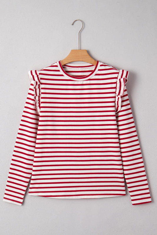 Threaded Pear Meilani Stripe Ruffle Trim Long Sleeve Top