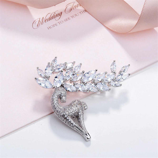 Cubic Zirconia & Crystal Silvertone Deer Brooch