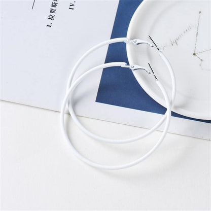 White Enamel & Silvertone Hoop Earrings