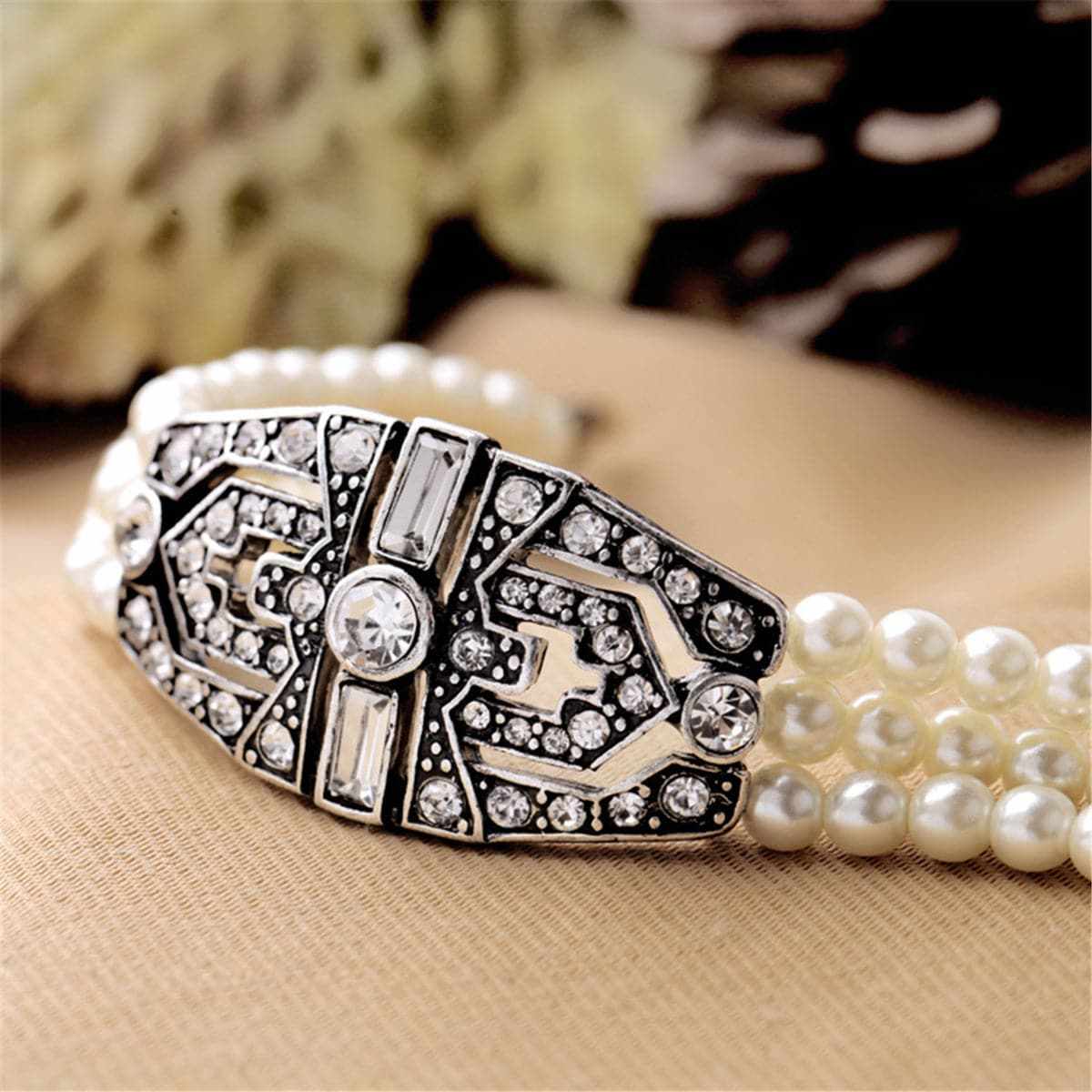 Pearl & Cubic Zirconia Shield Layer Bracelet