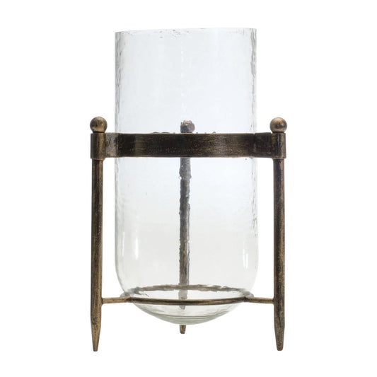 Melrose International Glass Hurricane Candle Holder in Metal Stand 13.5"H
