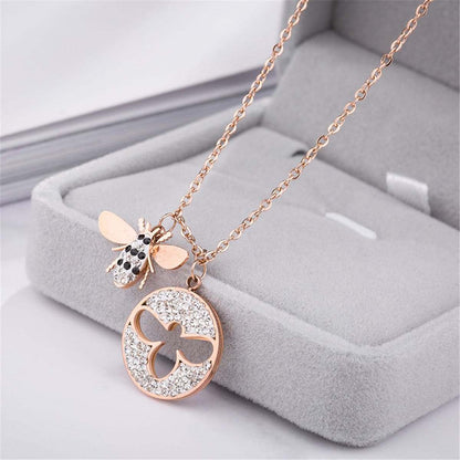 Cubic Zirconia & Rose Goldtone Bee Pendant Necklace-1