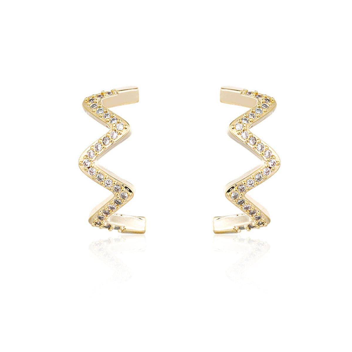 Cubic Zirconia & Goldtone Wave Stud Earrings