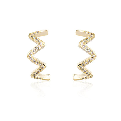 Cubic Zirconia & Goldtone Wave Stud Earrings