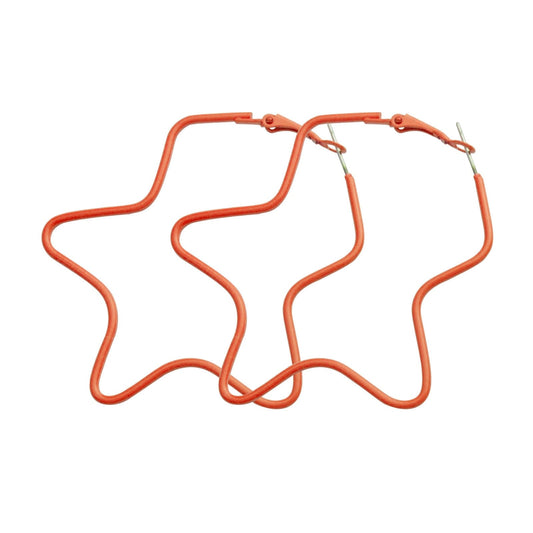 Orange Enamel & Silvertone Star Hoop Earrings
