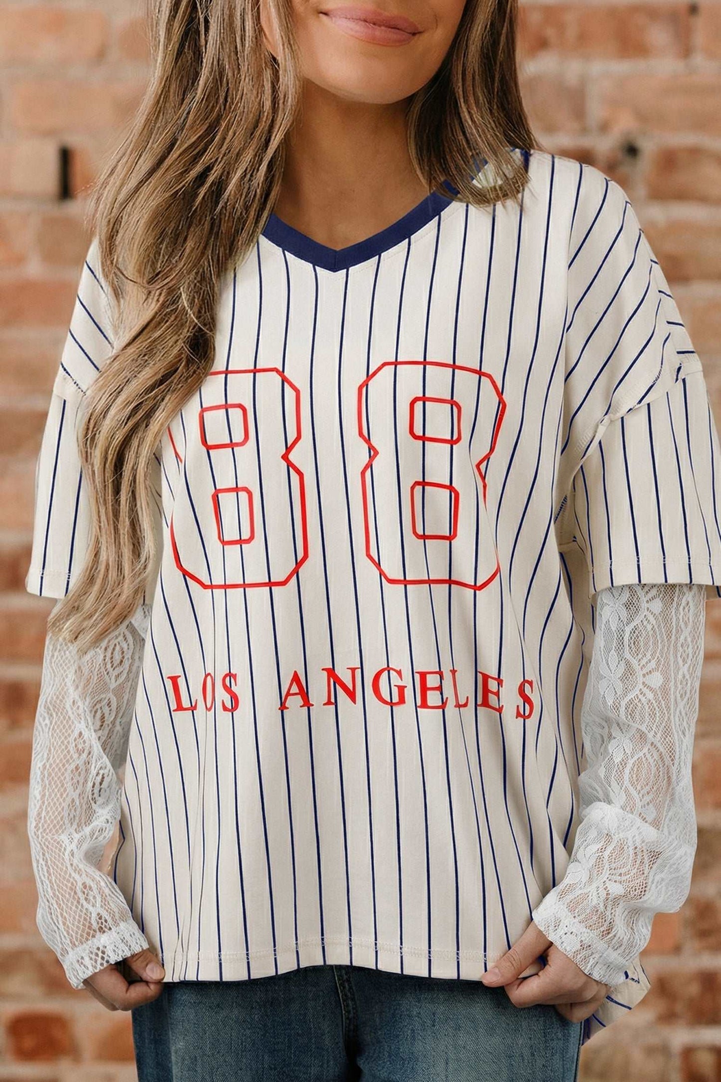 Holly Faux Two Piece Top - Blue Stripe / L - 12/14