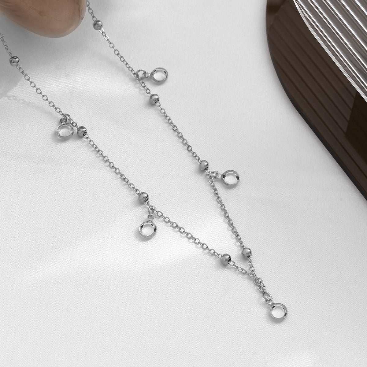 Cubic Zirconia & Silvertone Bead Waist Chain