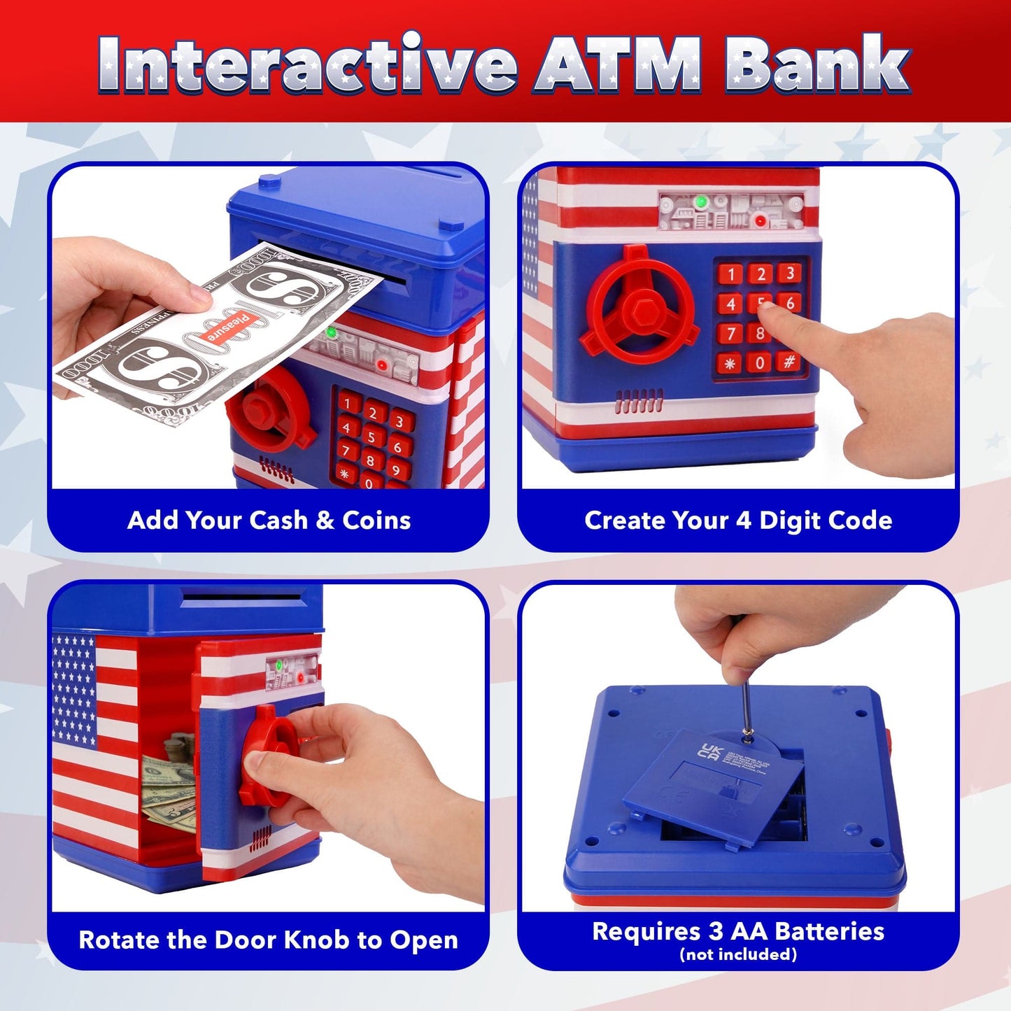 Blue and red piggy bank-