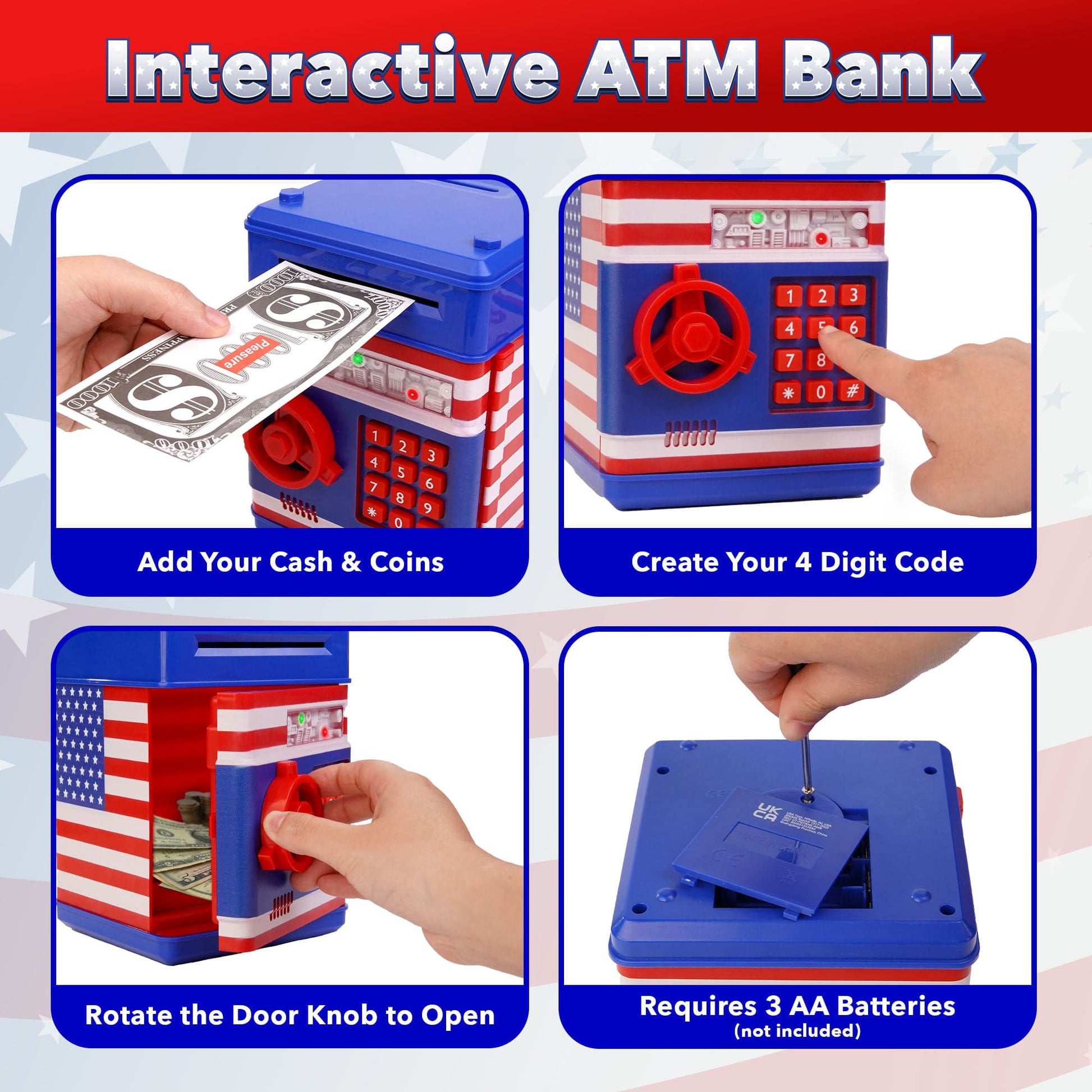 Blue and red piggy bank-
