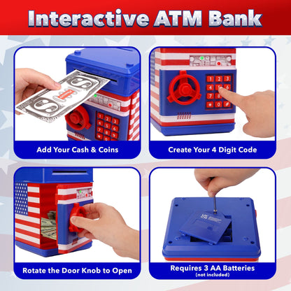 Blue and red piggy bank-