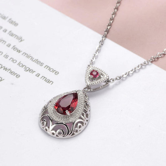 Rose Crystal & Silvertone Filigree Pear-Cut Pendant Necklace