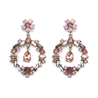 Champagne Crystal & Cubic Zirconia Open Flower Drop Earrings