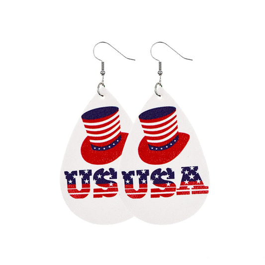 White & Red Polystyrene 'USA' Hat Drop Earrings
