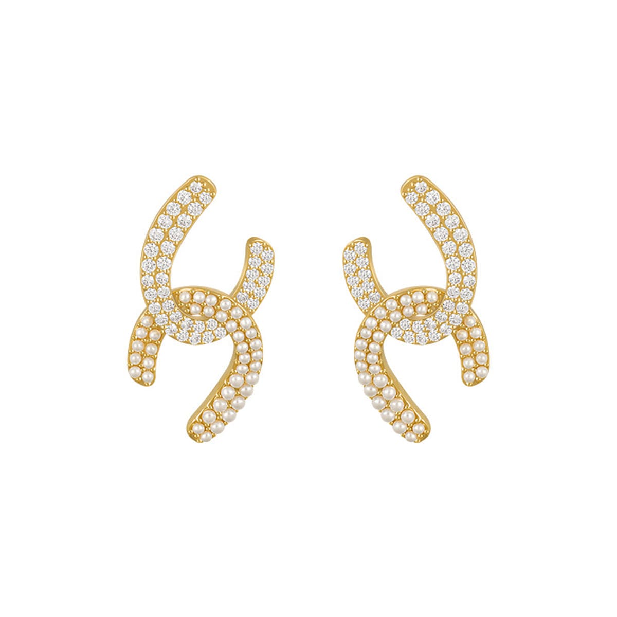 Pearl & Cubic Zirconia Interlocked Stud Earrings