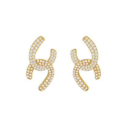 Pearl & Cubic Zirconia Interlocked Stud Earrings