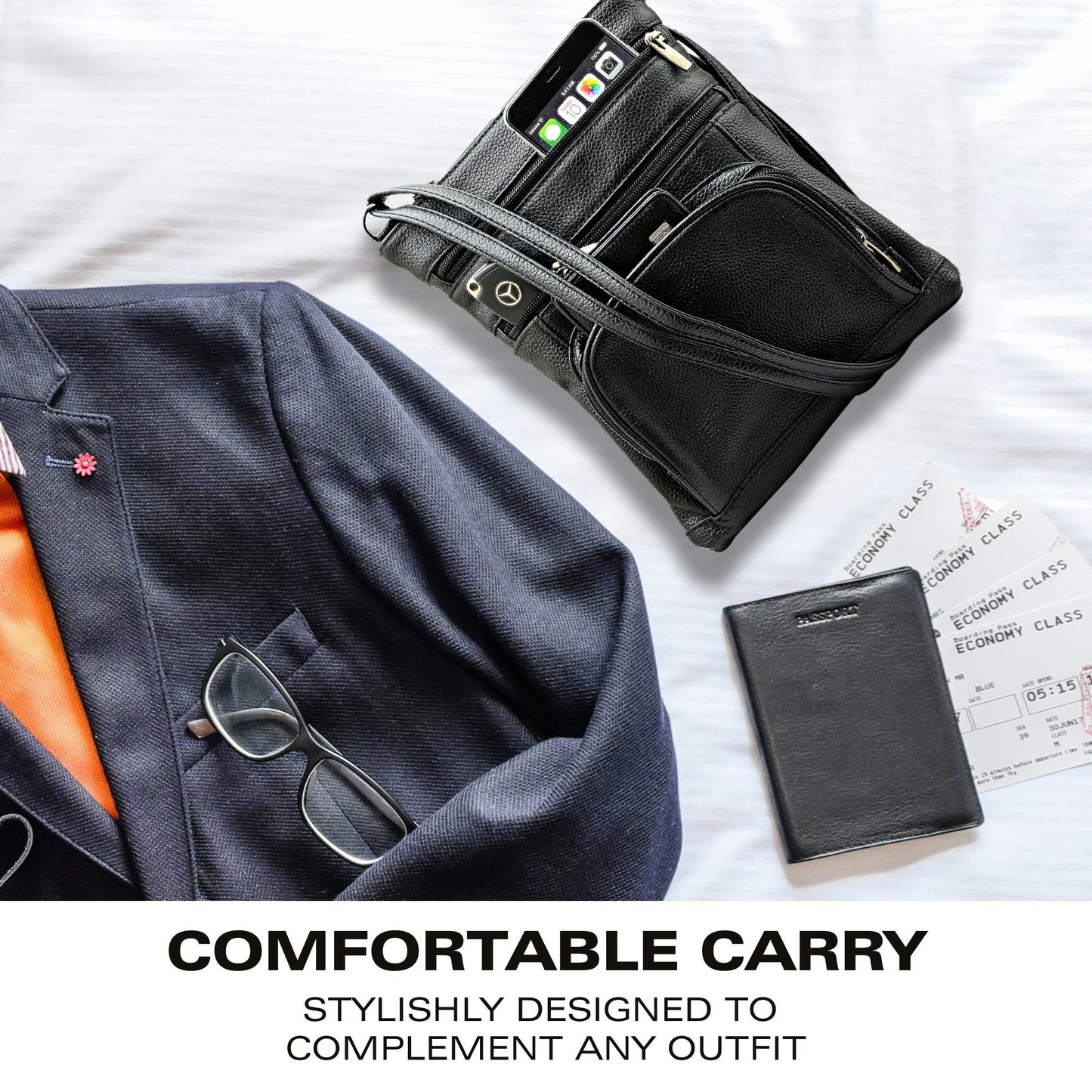SteelTime Unisex Leather Crossbody Bag With Serenity Prayer
