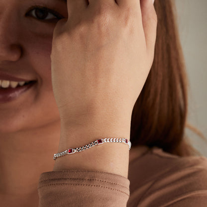 July Birthstone Ruby Curb Chain Bracelet