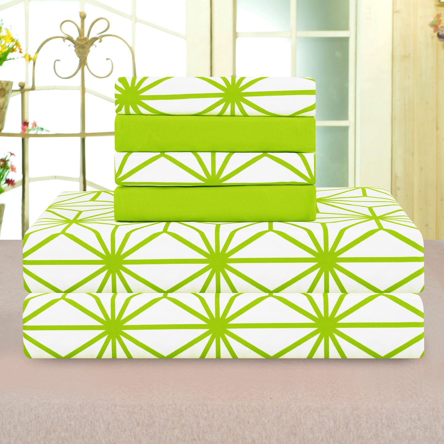 Elegant Comfort 6-Piece Cube Bed Sheet Set  - Geometric Pattern - Soft as a Hotel Premium Quality