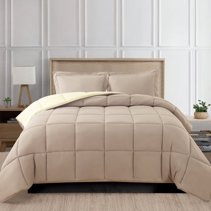 Elegant Comfort Reversible 3-Piece Box Stitched Comforter & Shams - Duvet Insert with 4 Corner Tabs