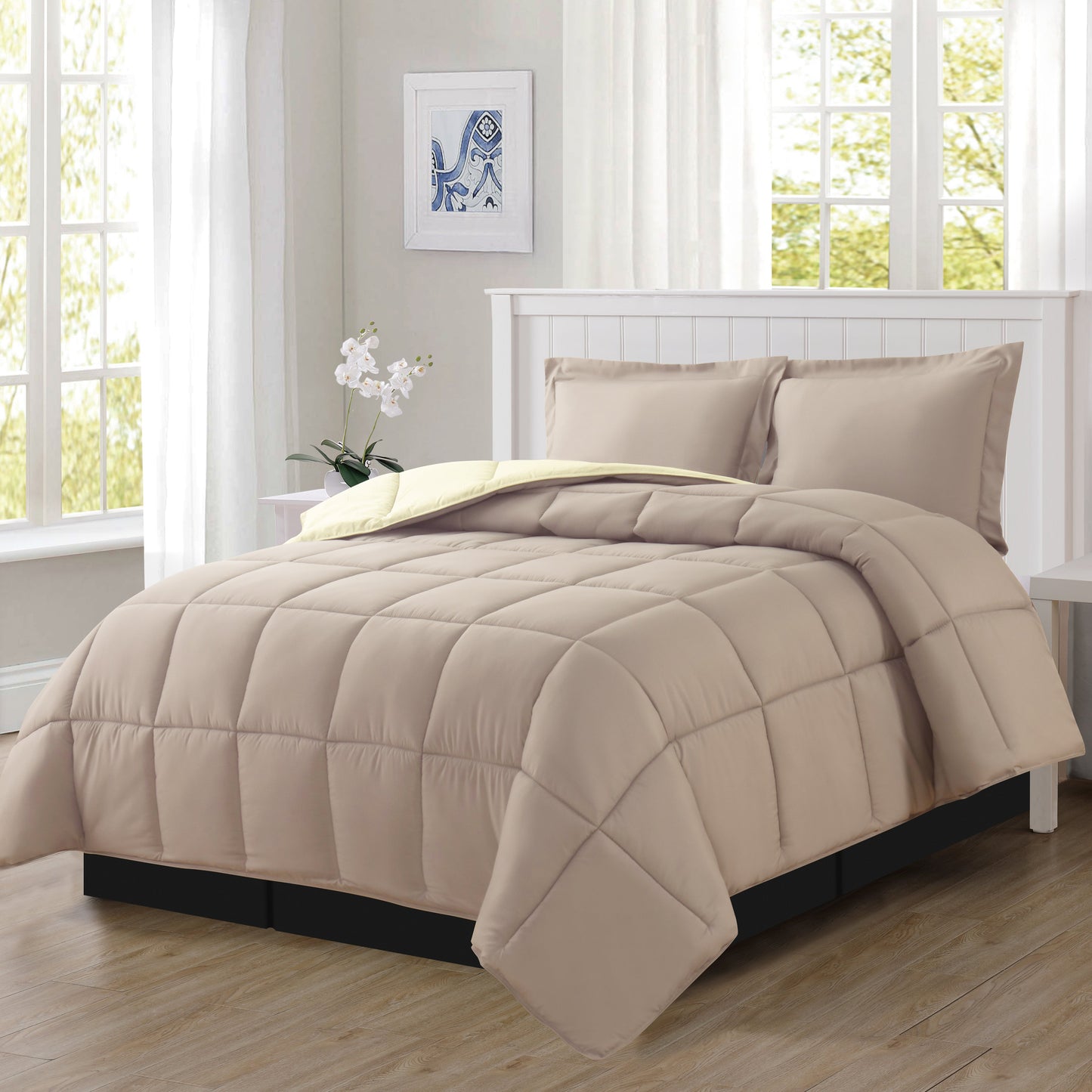 Elegant Comfort Reversible 3-Piece Box Stitched Comforter & Shams - Duvet Insert with 4 Corner Tabs