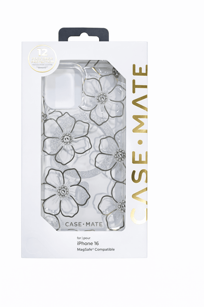 Case-Mate Iphone 16 Case [Compatible with Magsafe] - Sparkly Floral Phone Case with 12ft Drop Protection - Premium Magnetic Cover for Iphone 16 - Floral Gems