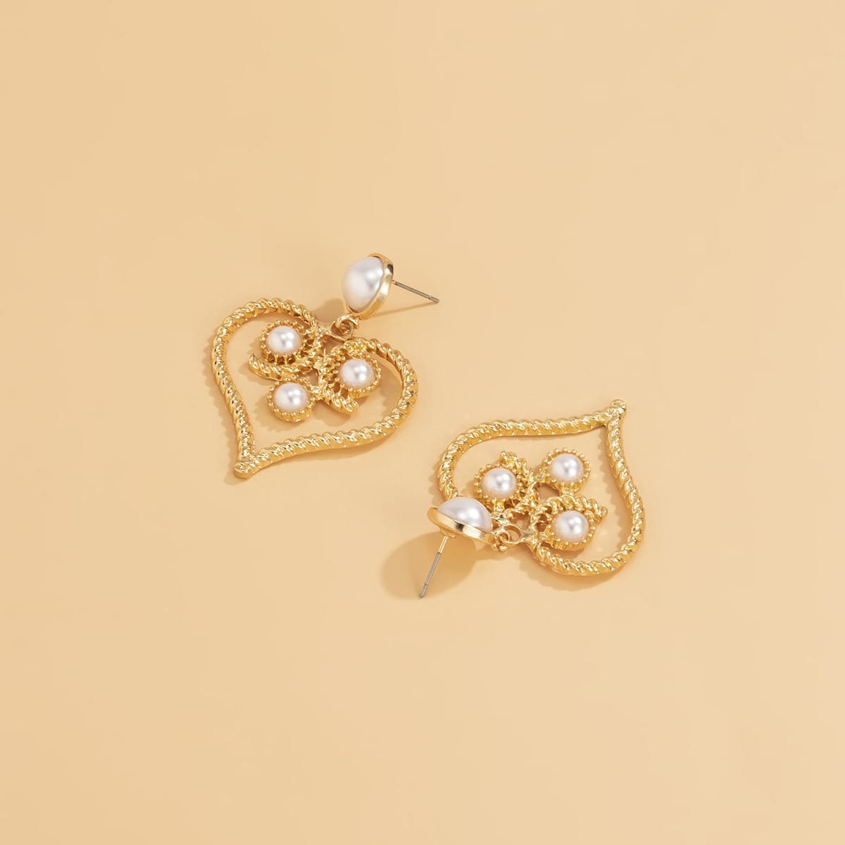 Pearl & Goldtone Openwork Twist Heart Drop Earrings