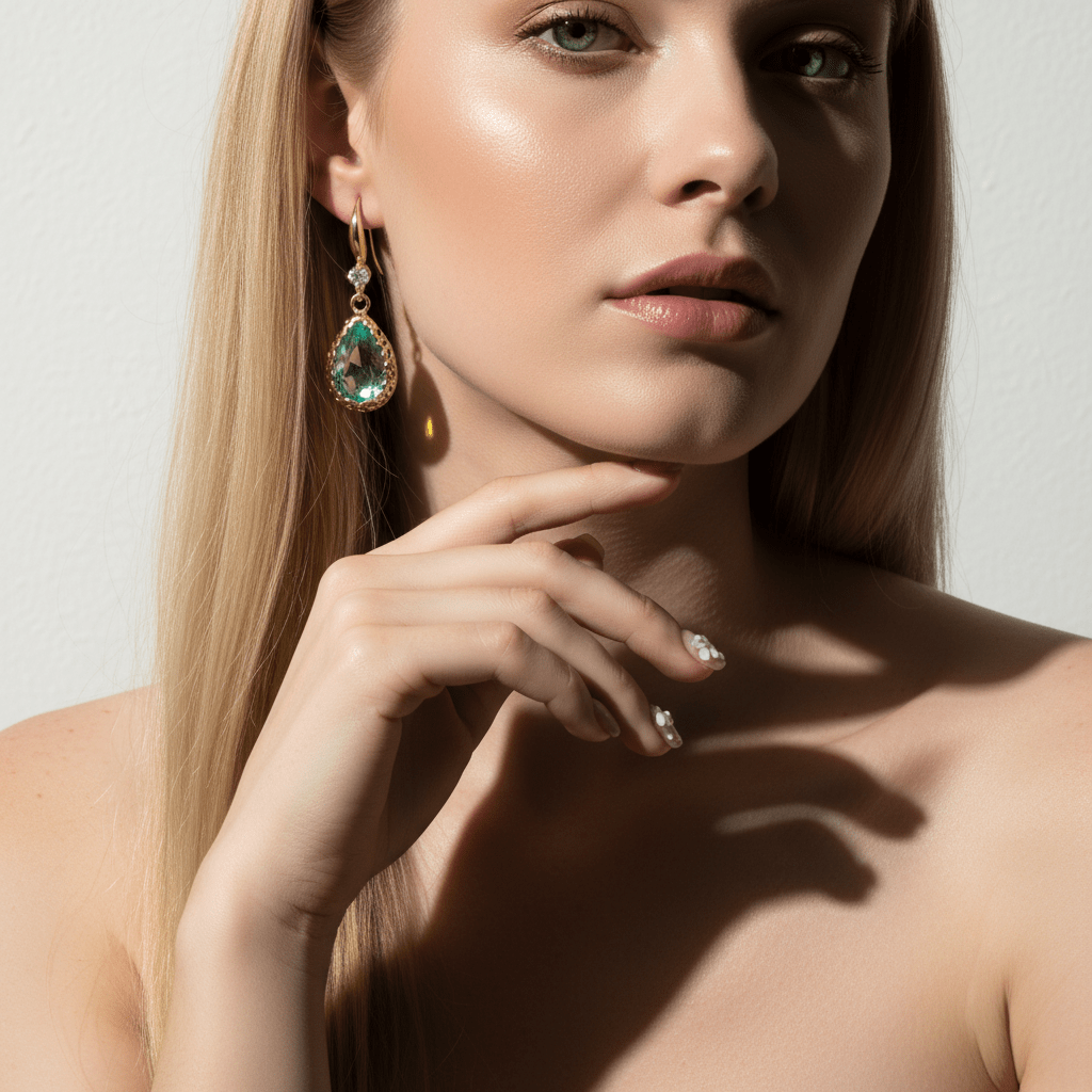 Green Crystal & Cubic Zirconia Goldtone Teardrop Hook Earrings