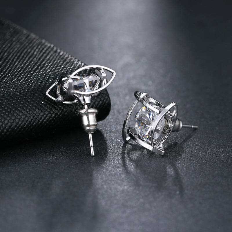 Crystal & Silvertone Caged Stud Earrings