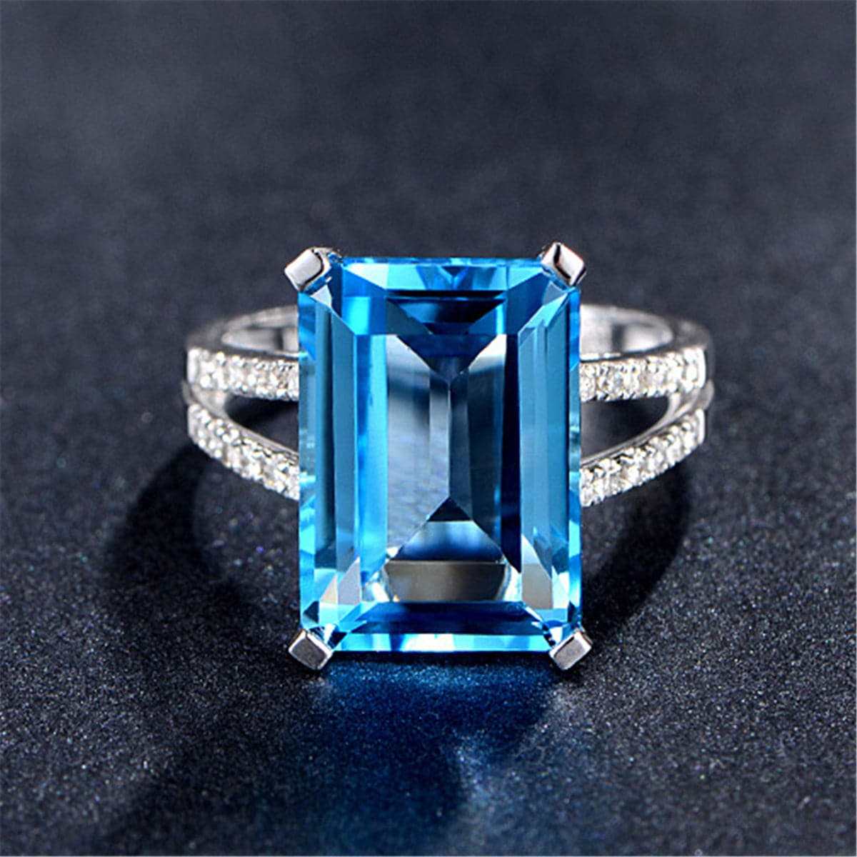 Blue & White Crystal Split-Gallery Emerald-Cut Ring