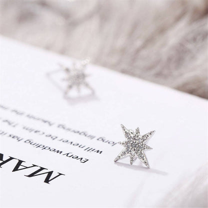 Cubic Zirconia & Silvertone Starburst Stud Earrings