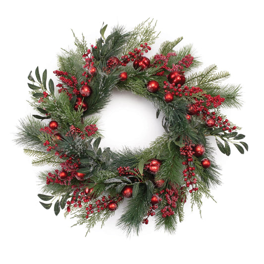 Melrose International Mixed Pine Berry and Ornament Wreath 24"D