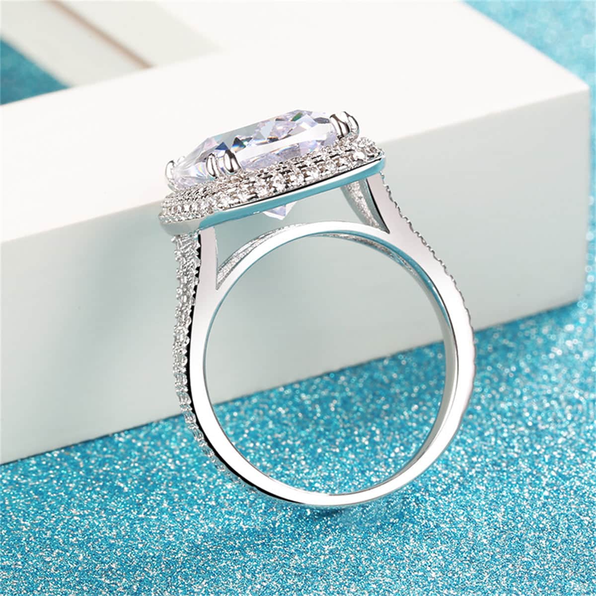 Crystal & Cubic Zirconia Silvertone Cushion Ring-7