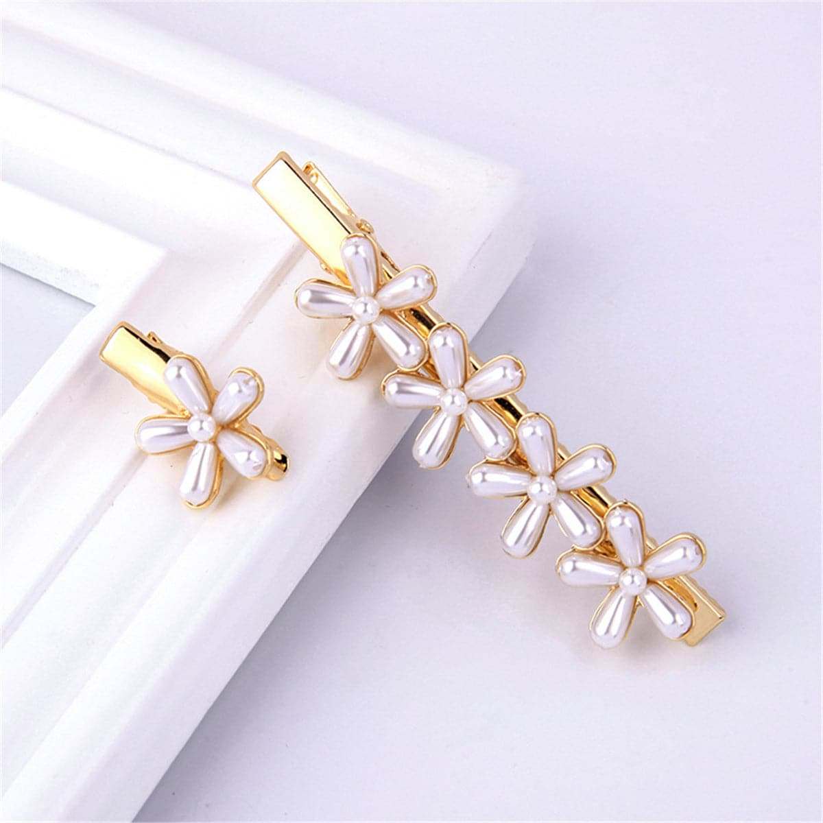 Pearl & Goldtone Flower Hair Clip Set