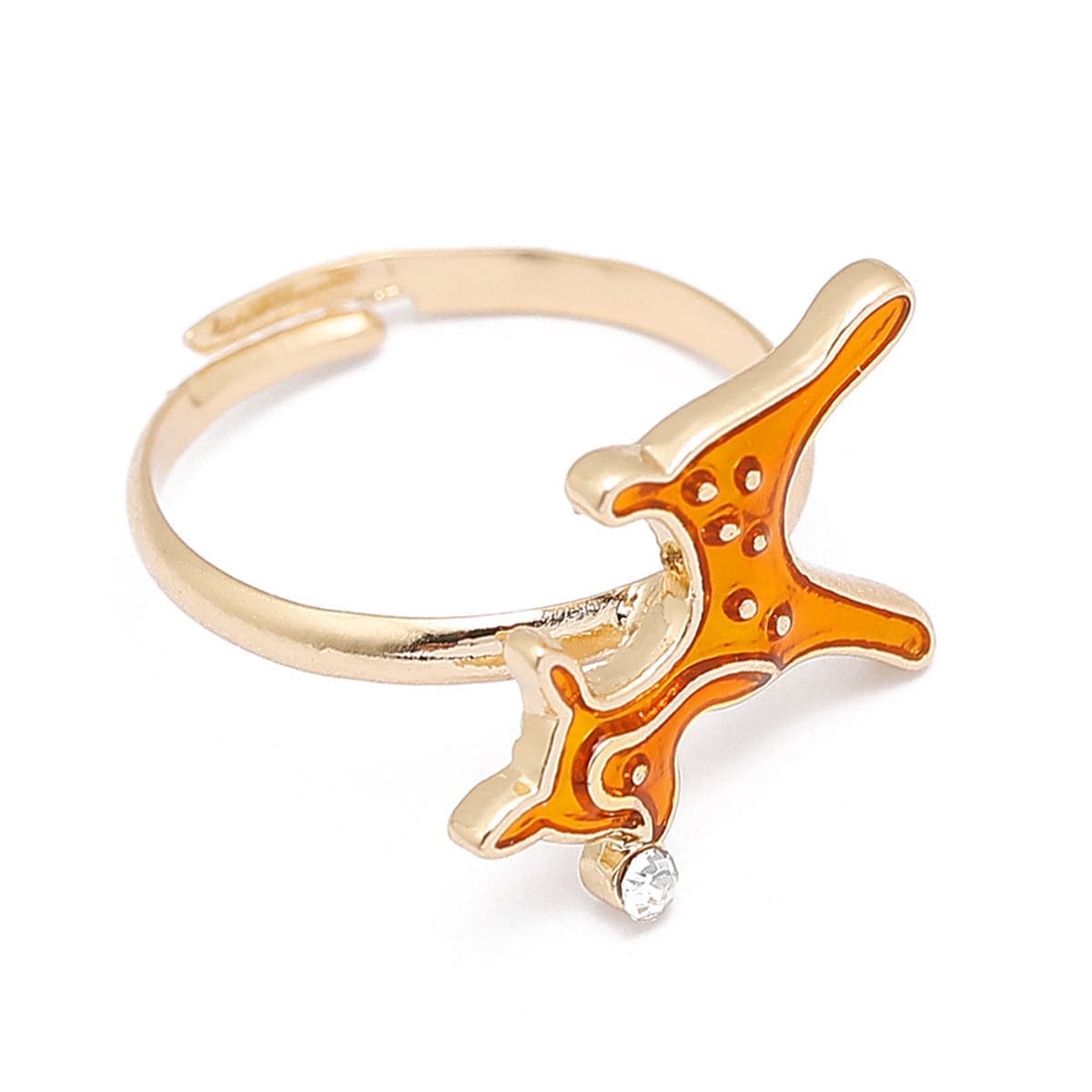 Orange Enamel & Cubic Zirconia Goldtone Reindeer Adjustable Ring