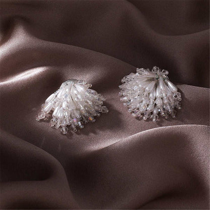 Pearl & Acrylic Silvertone Cluster Stud Earrings